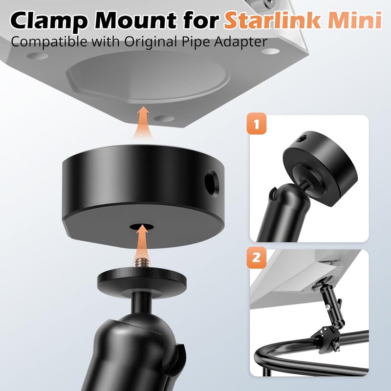 UBeesize Starlink Mini Mount 2025, Adjustable Roof Rack RV Pole Mount Kits for Starlink, Clamp Bracket Mounting Accessories for Mini Satellite Star Link, Compatible with Original Pipe Adapter - Image 2